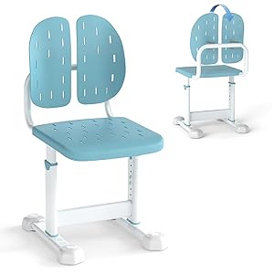 GOPLUS Silla de Escritorio para Niños, Silla de Estudio Ergonómica con Respaldo Doble Adaptativo, Altura Ajustable, Asiento Transpirable, Almohadillas de Pie Ajustables, para Niños de 3+ (Azul)
