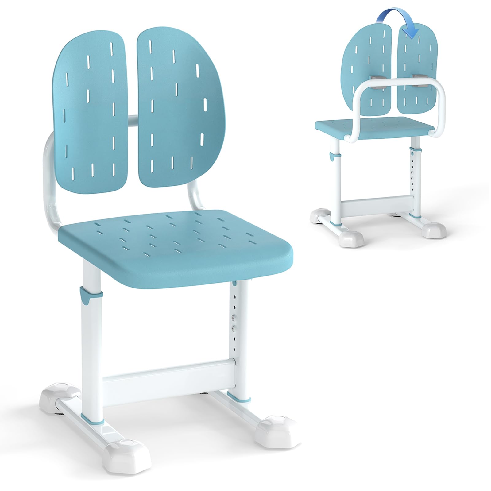 GOPLUS Chaise Bureau Enfant, Chaise d'Étude avec Dossier Double Adaptatif, Hauteur Réglable, Siège Respirant, Patins Réglables, pour Filles et Garçons de 3+ Ans (Bleu)