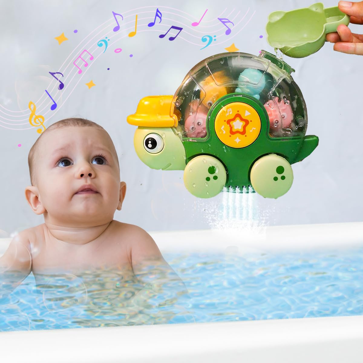 Xwin Sportseries Bath Toy Paddling Pool Water Play for Baby Shower Watering Turtle Rotating Sprinkler Water Toy for Boys & Girls Small Car Fun & Skills Toy for Toddlers Gift - Image 2