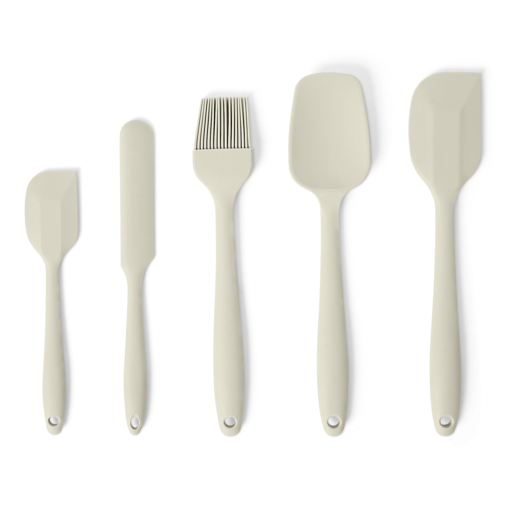 Amazon Basics Silikon-Spatel, 5-Teiliges Set, BPA-frei, Hitzebeständig und Spülmaschinenfest, Leinengrau