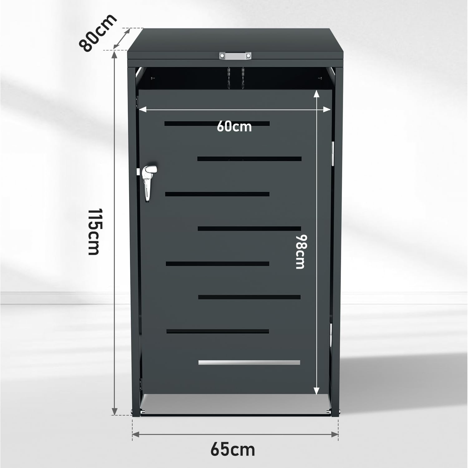 Mülltonnenbox 1er für 120L/240L, Mülltonnenverkleidung aus Pulverbeschichtetem Metall, Abschließbar, Wetterfest, mit Gasdruckdämpfern, Anthrazit