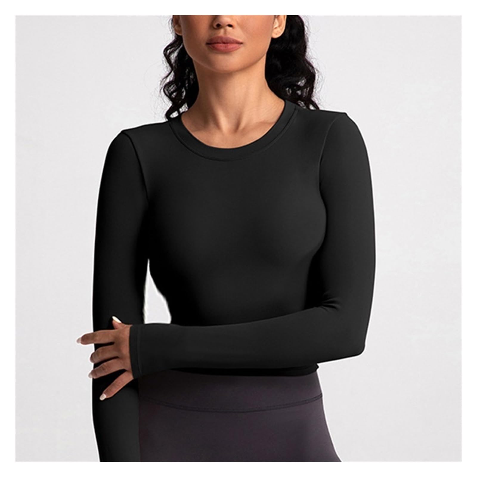 Top yoga a maniche lunghe donna Camicie da yoga nere con retro bellezza | Camicetta a maniche lunghe da donna Taglie forti Sport Palestra Fitness Top