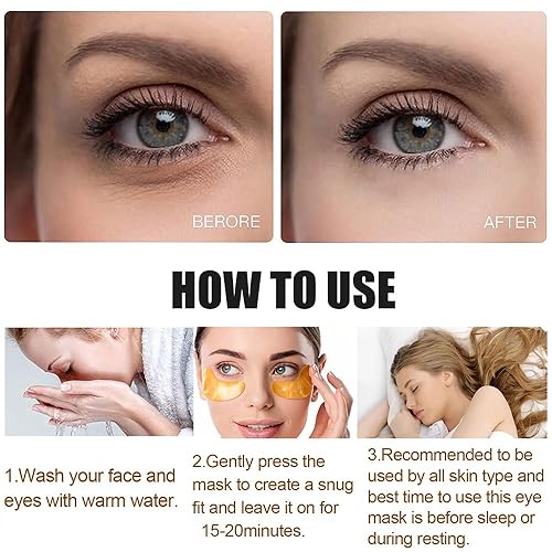 Miniatura 3 de 30 pares de máscaras de labios y máscaras de gel de oro de 24 quilates, parches de ojos de colágeno de cristal para ojos hinchados, máscara de