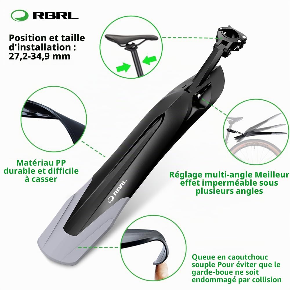 RBRL Set de Garde-boue pour Vélo [24-29 Pouces] - Garde-boue Universel à Démontage Rapide pour Vélo, VTT, MTB, Protection Arrière Contre les Éclaboussures et la Saleté