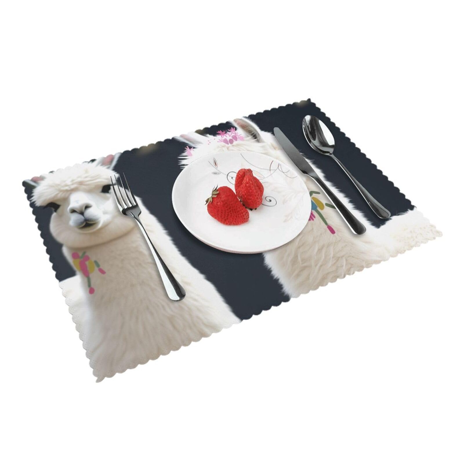 Alpaca Llama Printed Placemat Heat Resistant Place Mats Set of 4 PCS Washable Kitchen Table Mats, 12x18 Inch