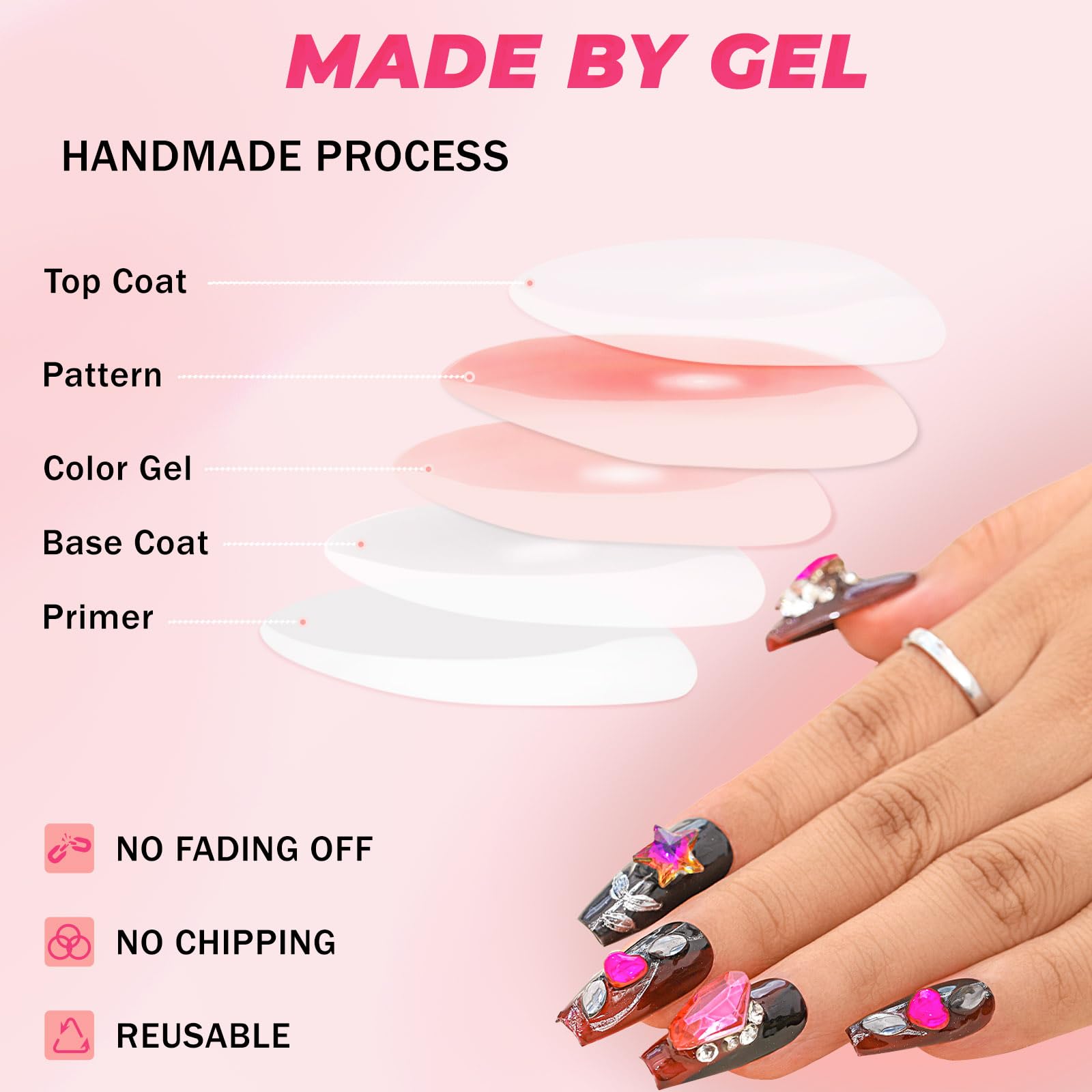Sethexy Punk Long Coffin False Nails Handmade French Matte Acrylic Press On Nails Hand-painted Black Rose Fake Nails 3D Pearl Bear Salon Quality Nail for Women and Girls(Q) - Image 4