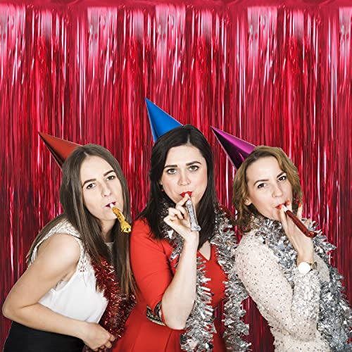 image for GOER 3.2 ft x 9.8 ft Metallic Tinsel Foil Fringe Curtains Party Photo 