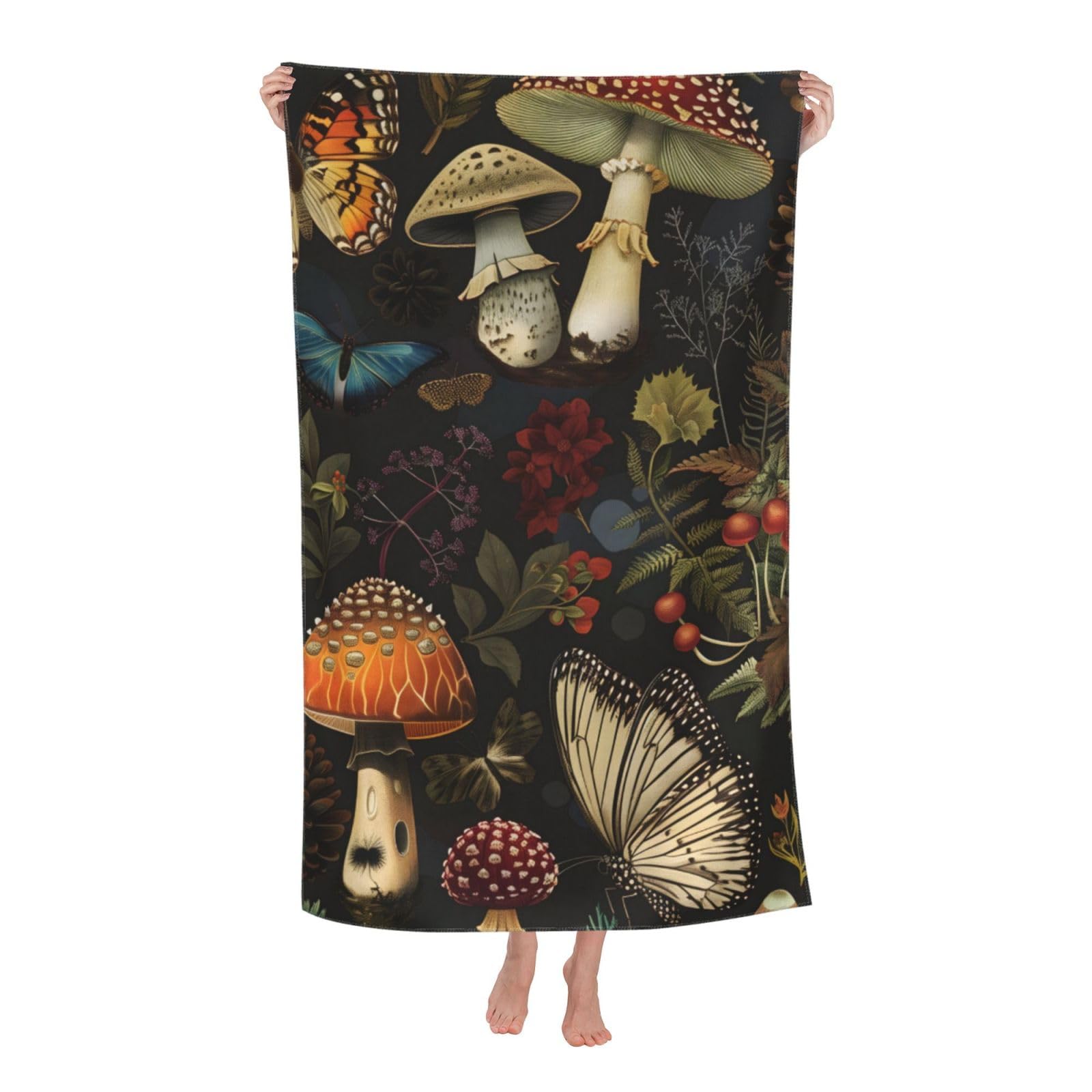 dhakalrlde Vintage Mushroom Beach Towel - 32×52in Microfiber Large Lightweight Quick Dry Bath Pool Enchanting Butterfly Towel for Adults Kids,