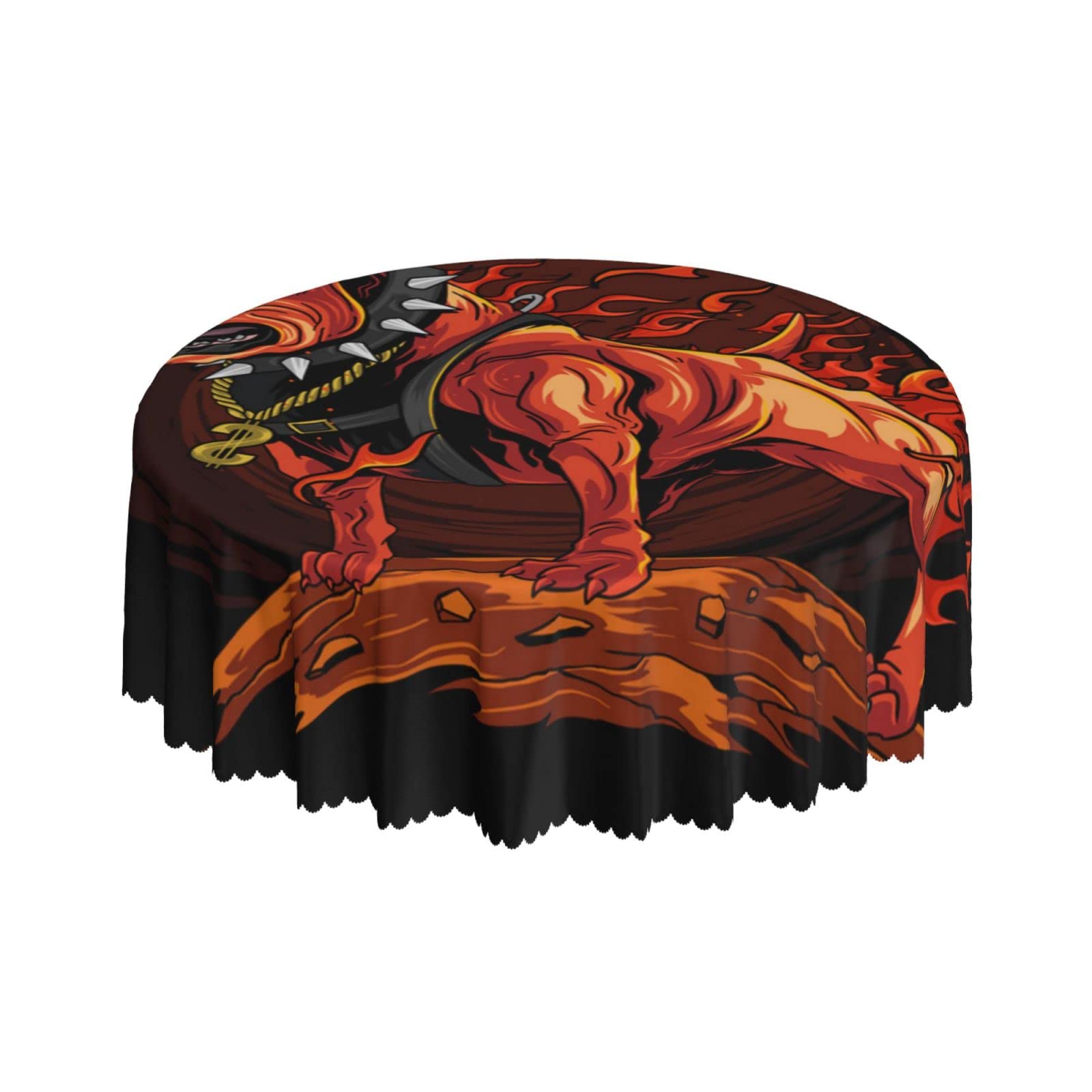 Lsjuee Fire Dog Burning Black Round Tablecloth 60 Inch Printed Washable Tablecloth for Dining Party Holiday Fall Home Decorative