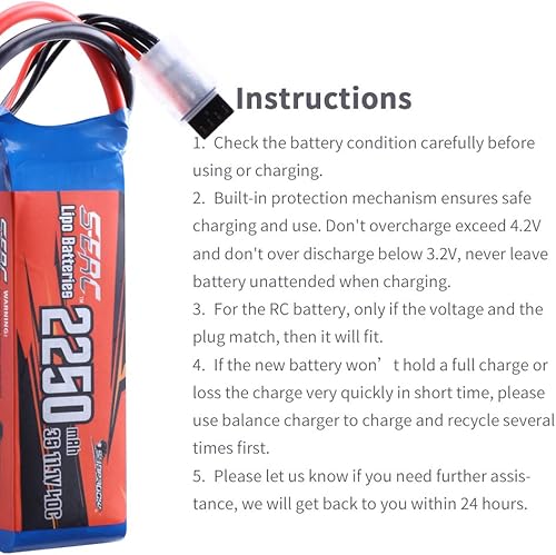 Miniatura 6 de SUNPADOW Batería Lipo RC de 11.1V 3S 40C 2250mAh con conector XT60 recargable para avión RC Quadcopter, helicóptero, drone FPV Racing Hobby (2