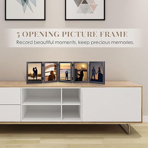 Miniatura 3 de Marco de fotos con 5 bisagras, marco de fotos plegable de 5 x 7 pulgadas con acrílico de alta definición, decoración de escritorio de collage de