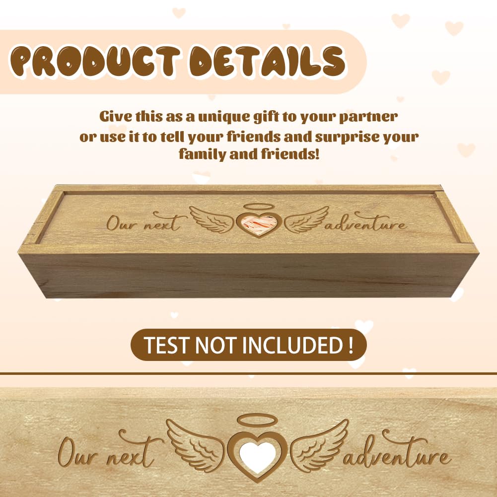 CHGCRAFT Pregnancy Test Keepsake Box Love Heart Wings Pregnancy Test Gift Box with Raffia Ribbon Push Pull Wooden Pregnancy Announcement Gifts Box Announcement Gifts for Dad 8x2x1.2inch - Image 3