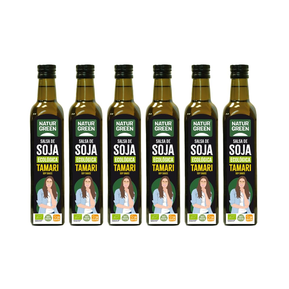 NaturGreen - Tamari Salsa de Soja Bio, Pack 6 x 500 ml, Condimento Ecológico, Alternativa sin Gluten, para Cocinar y Aderezar, Ecológico Certificado