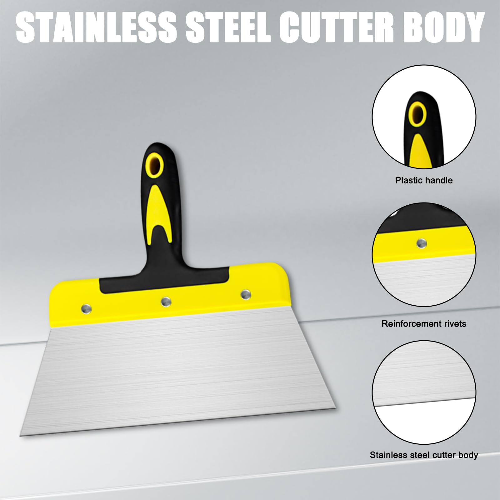 Set di 3 spatole larghe, 20 cm, 25 cm, 40 cm, professionale in acciaio inox, per intonacare pareti