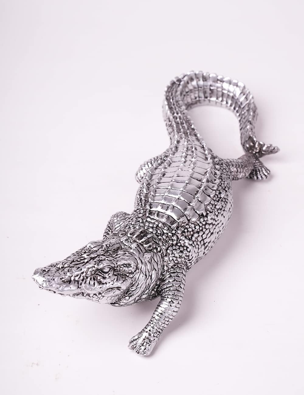 HAUCOZE Crocodile Sculpture Animal Figurine Statue Modern Home Decor Table Centerpiece Gift for Friends Fmaily Lovers Silver 14.2 Inch