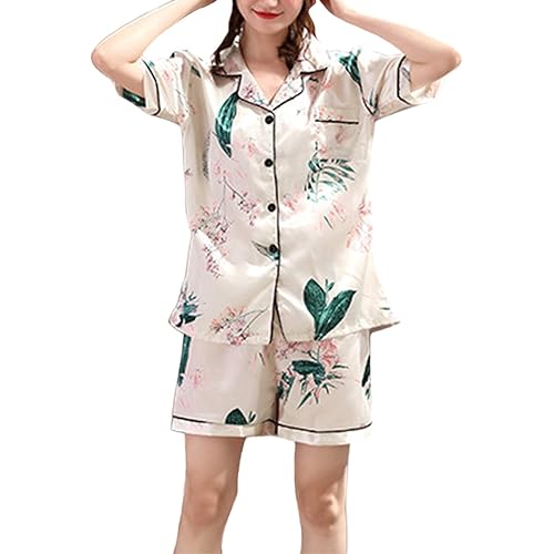 Women's Pajama Set Notch Collar Palm Leaf Print Shorts Two Pieces