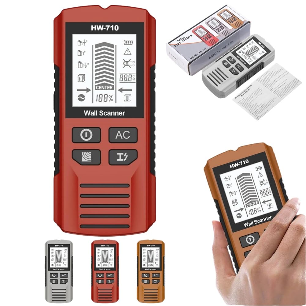 Multifunctional Handheld Metal & Wall Detector, 5 in 1 Stud Finder Tool, Portable Wire Pipe Power Scanner, HD LCD Display and Audio Alarm, for Detecting Metal, Cables, Wood
