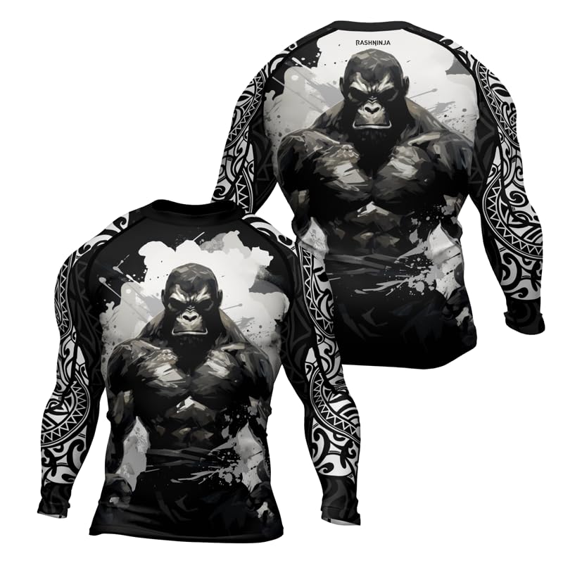 Gorilla Jiu Jitsu Men's Long Sleeve Baselayer Performance Compression Shirt MMA BJJ Grappling Rash Guard