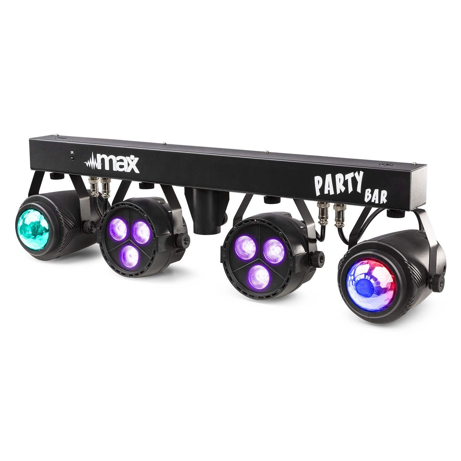 BeamZ Disco Party Komplett Set - inkl. Mini Nebelmaschine mit Nebelfluid, 4-1 Lichtorgel DJ Lichtanlage, Discokugel 30cm mit LED Pinspot Strahler - Perfekt Bühnenbeleuchtung für Geburtstage & Disco
