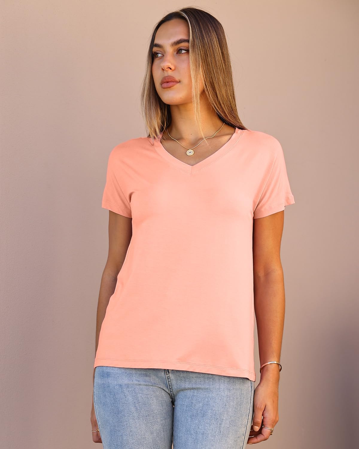 Abardsion 2025 Summer V Neck T Shirts for Women Trendy Outfits Loose Fitted Elegant Blouses Tops - Image 3