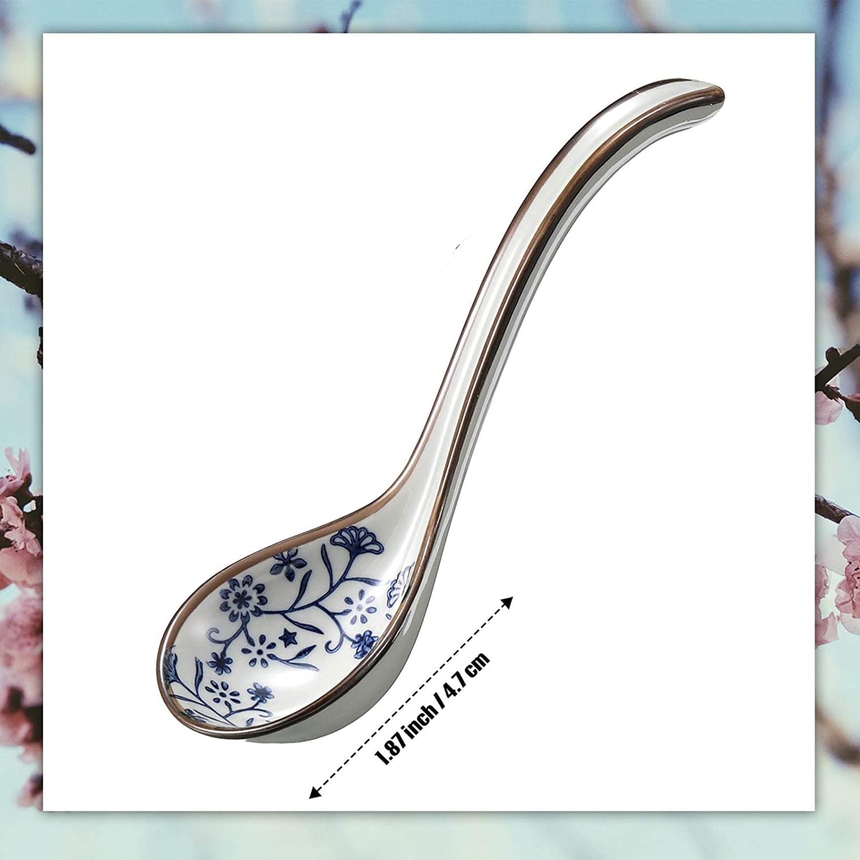 16 PièCes CuillèRes à Riz en CéRamique Chinoise RéTro Asiatique PoignéE CourbéE CuillèRe à Soupe Ramen CuillèRes à Fleurs Peintes à Long Manche