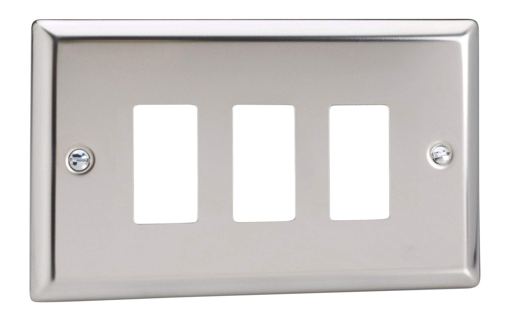 Varilight XCPGY3 Classic Mirror Chrome 3 Gang PowerGrid Plate (Twin Plate)
