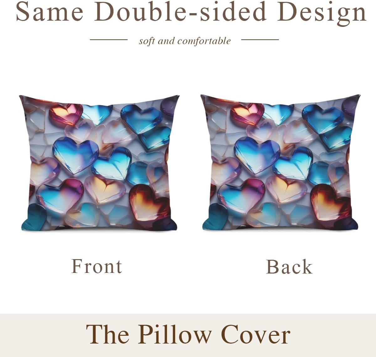 Art and Beyond Accent Pillowcase Watercolor Heart Throw Pillowcover Stained Glass Mosaic Style Hearts Pattern Design Throw Pillow Case Cushion Cover for Bedroom Dorm Living Room Decor image 3
