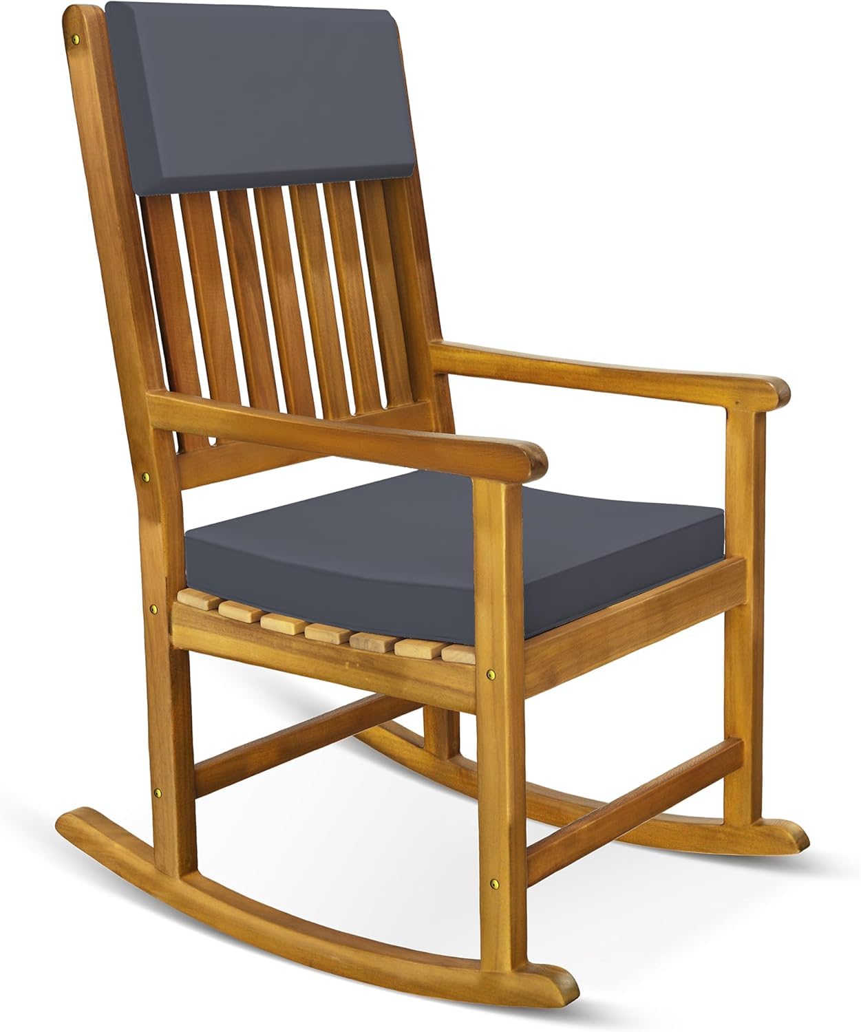 CASARIA® Silla Mecedora Reposabrazos Acacia 160Kg Funda Lavable Jardín Balcón Terraza Resistente Intemperie Interior Exterior Cojines Antracita