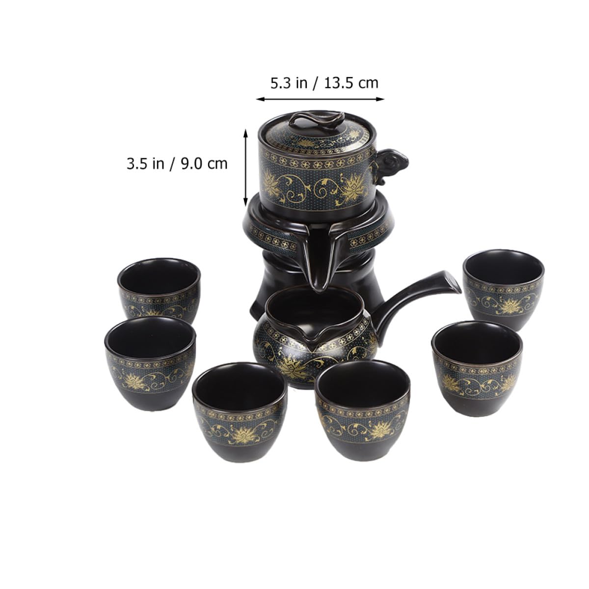 Ciieeo Chinesisches Keramik Teekannen Satz Vintage Kung Fu Teeservice mit 360° Drehbarer Teekanne und Klassischem Muster für Zuhause Büro