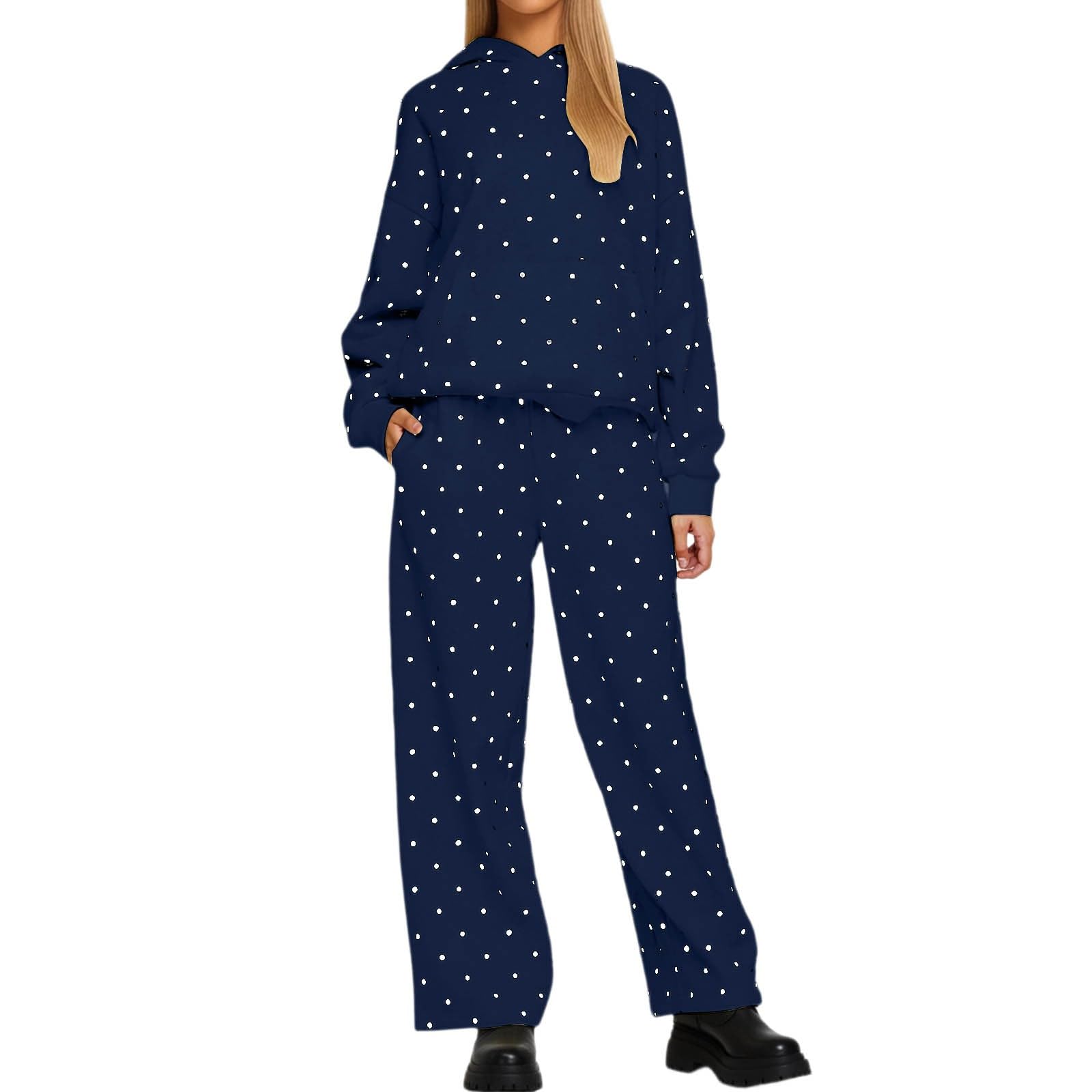 Generico Tuta Invernale Donna Curvy,Pantaloni Eleganti Per L'Autunno/Inverno - Felpa Con Cappuccio Taglio Rilassato Con Stampa A Completo Casual Elegante In Due Pezzi Da Indossare Tutti I Giorni