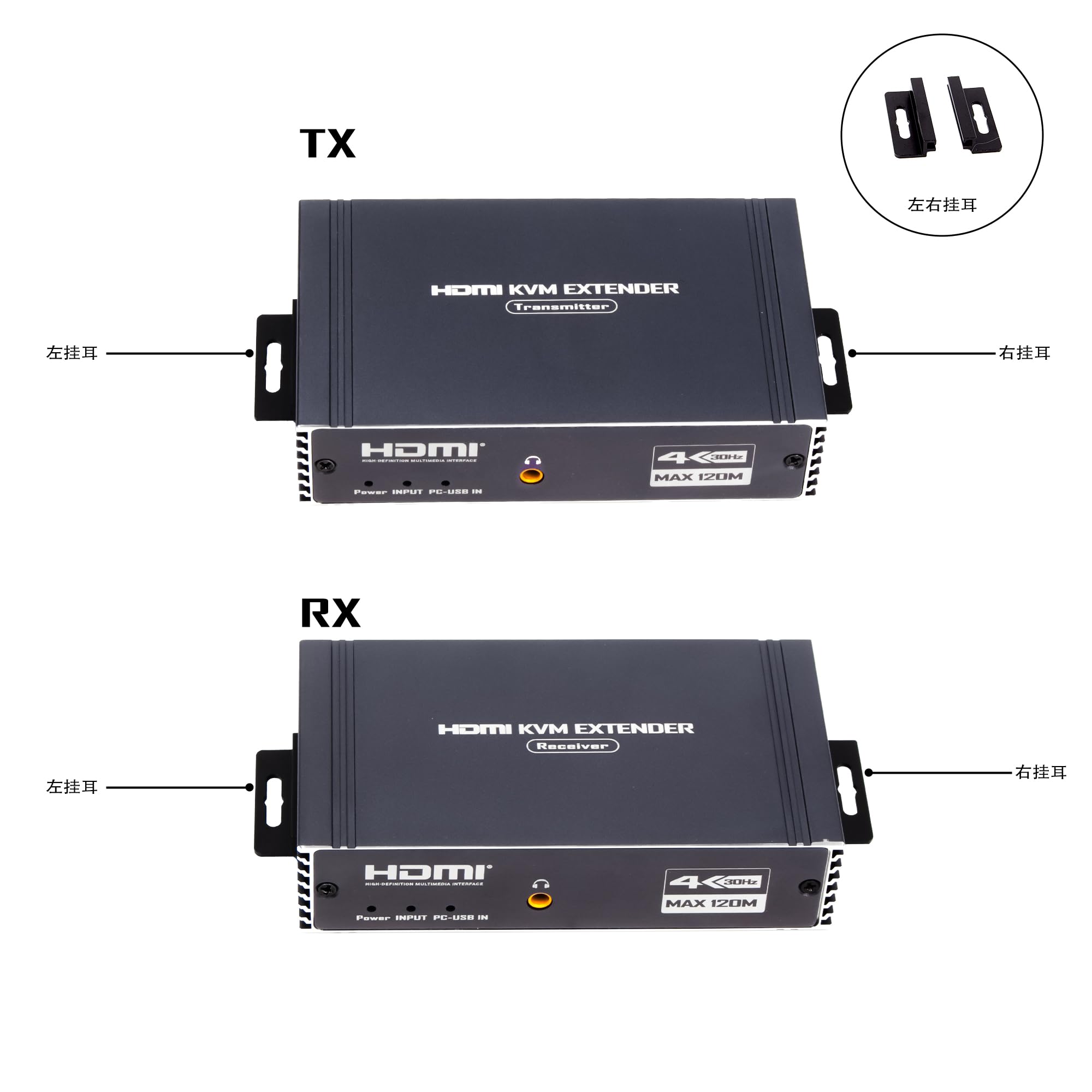 Extender KVM HDMI 4K 30Hz 120M Extender HDMI con controllo KVM USB RJ45 120M su Cat5e/Cat6 POC con supporto per tastiera e mouse USB per PC