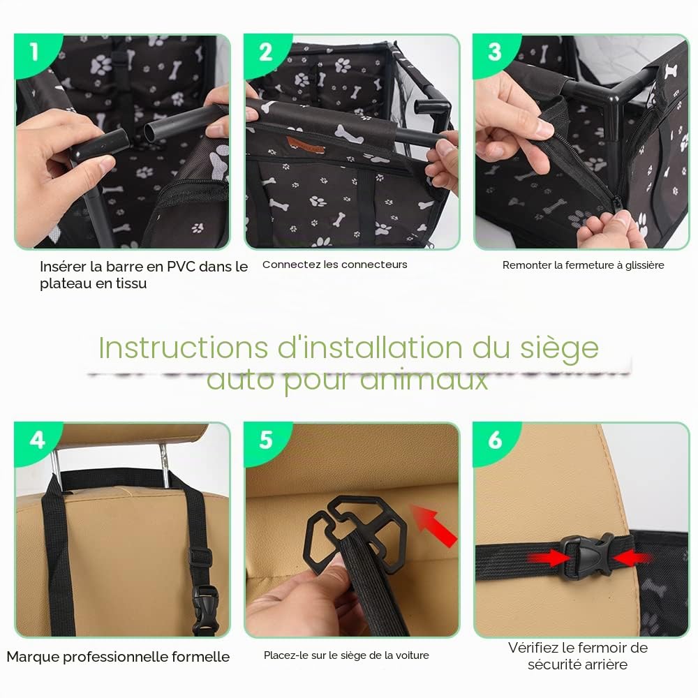 Siège de Voiture Portable pour Chien avec Laisse de sécurité à Clipser et Tuyau de Support en PVC, Anti-Pliage, Parfait pour Les Petits Animaux de Compagnie