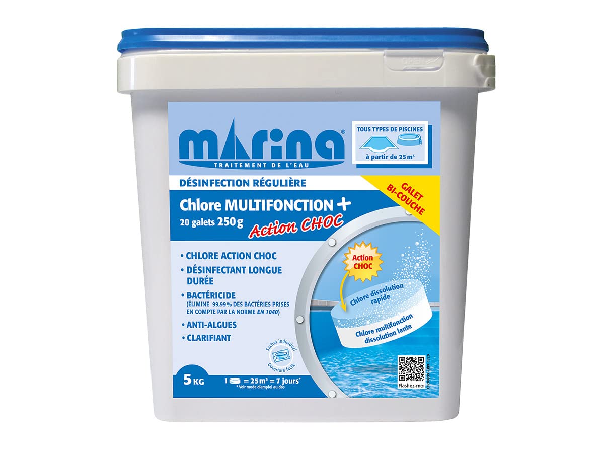 Marina Désinfection Régulière - Galets de Chlore Multifonction + Action Choc 5 kg
