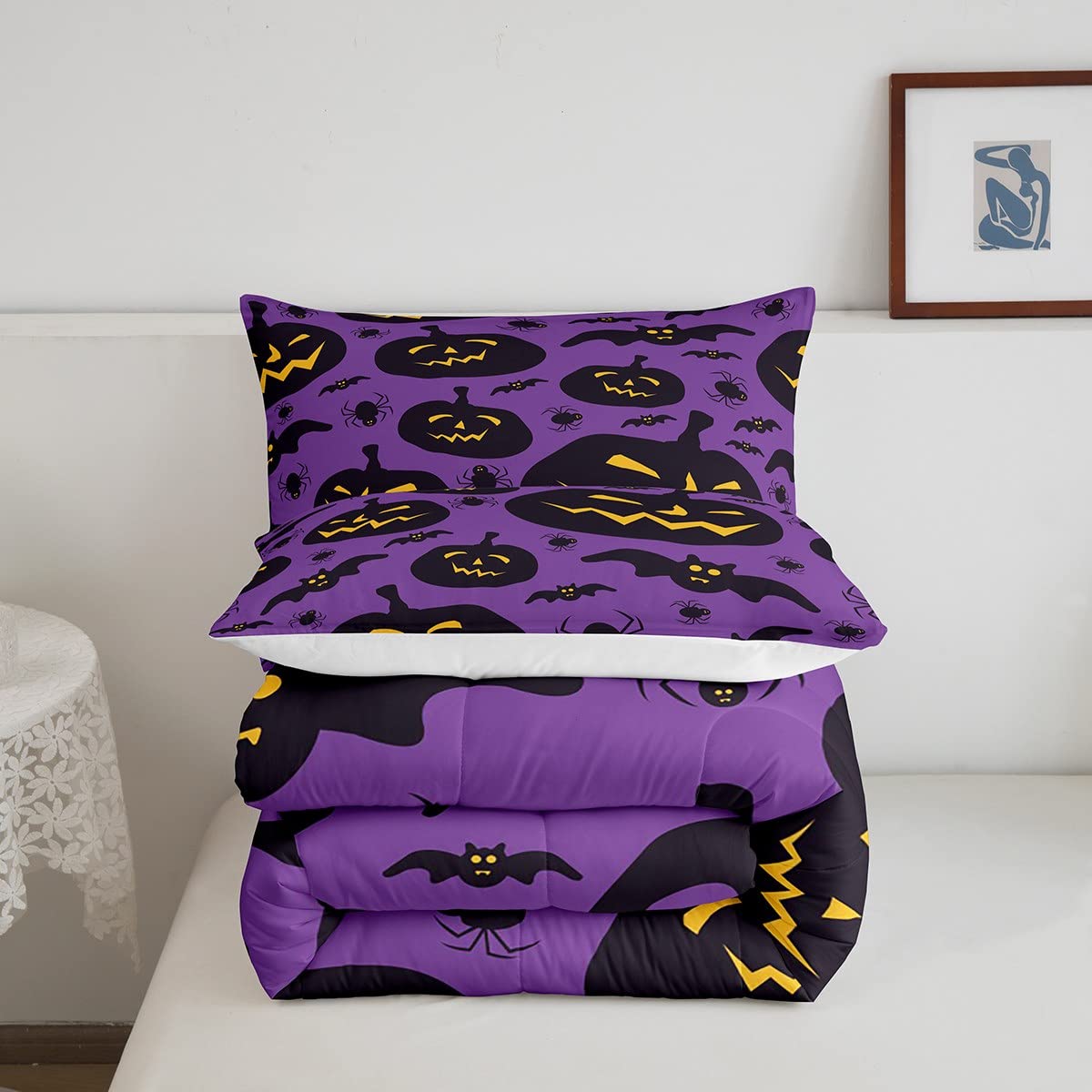 Set piumino per Halloween set di biancheria da letto a tema Halloween, traspirante, con inserto piumone/trapunta, decorazione per la camera da letto 230x220cm