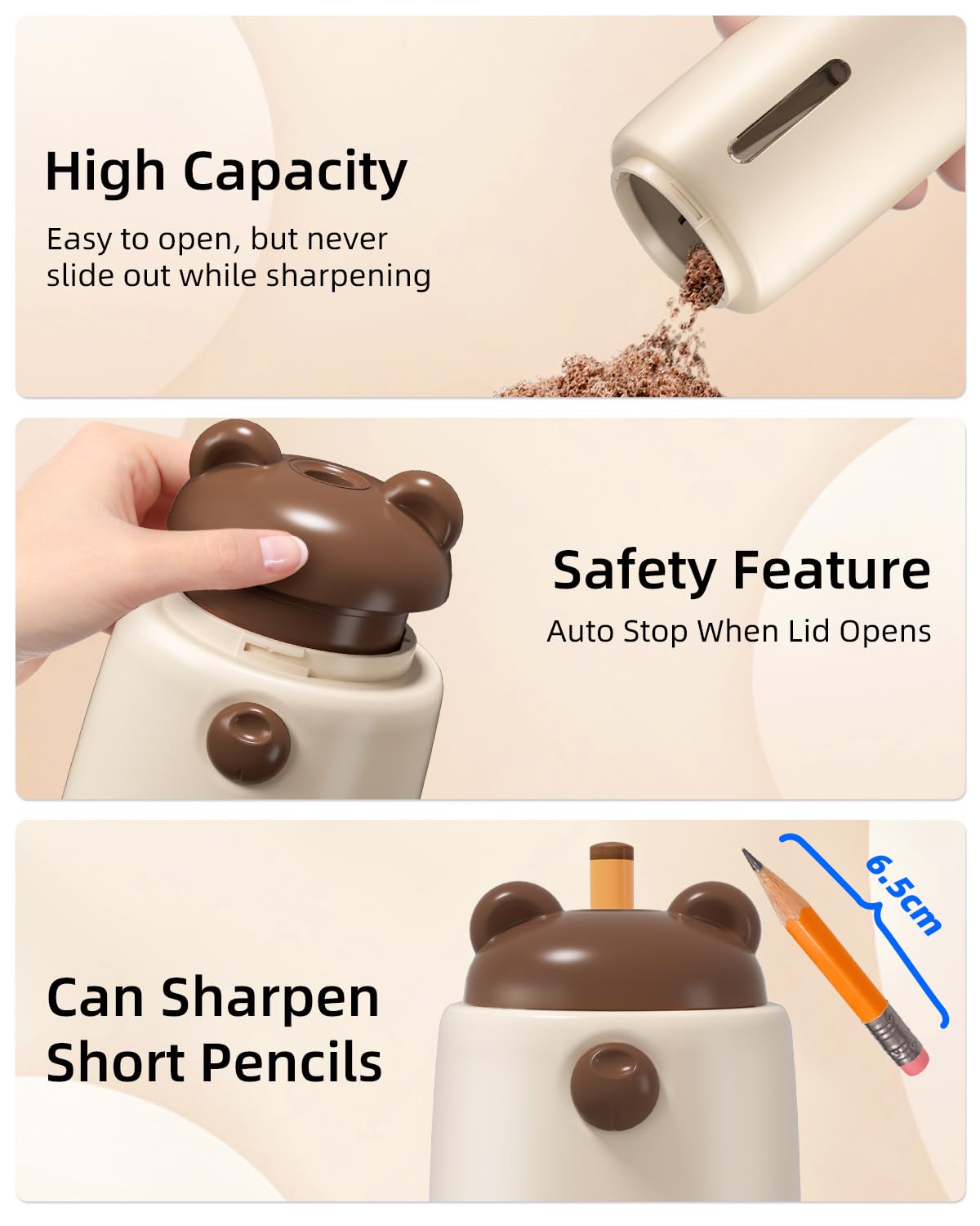 ZMOL Sacapuntas eléctrico totalmente automático, para niños, entrada y salida automática, sacapuntas recargables para lápices de colores jumbo de 6 a 12 mm, hogar, aula, oficina