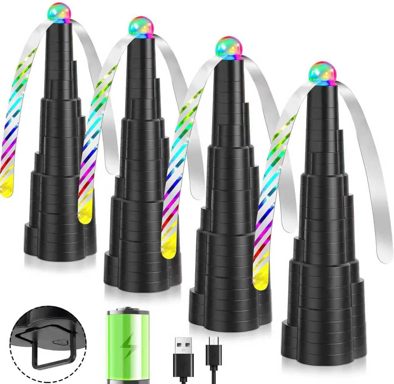 Fly Fans for Tables, USB Powered Rechargeable Food Fan, Portable Bug Fan with Led Light, Tabletop Fly Spinner with Soft Blades for Picnic, Party, Restaurant, Kitchen, and BBQ, 4 Pack