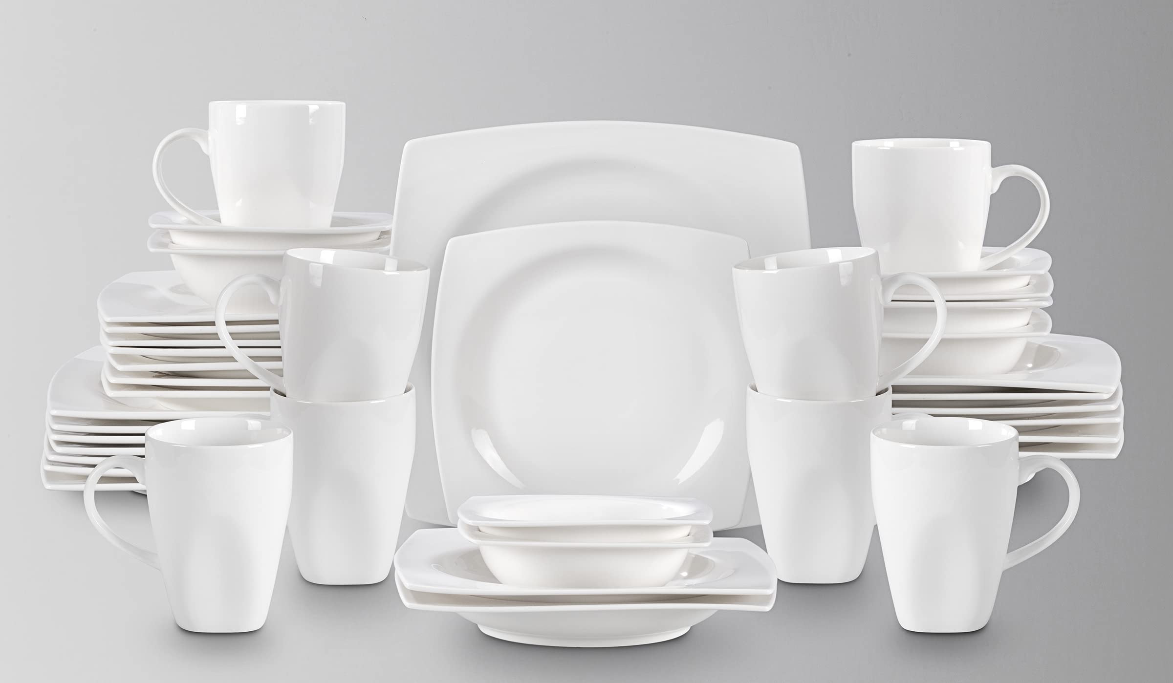HomeVss, New Bone China Dinnerware SEt, Rim Square Shape, 40pc Set
