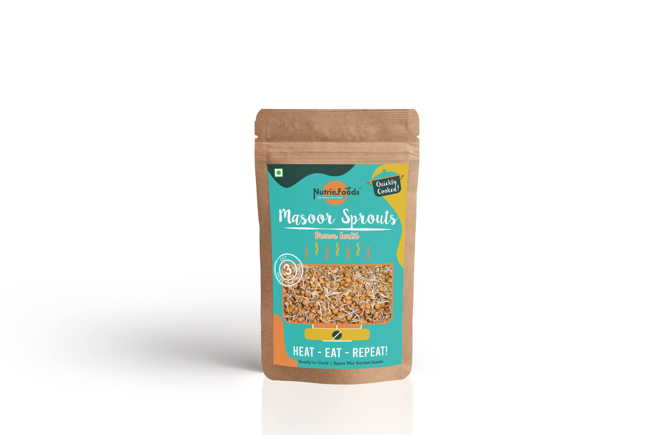 Nutriefoods Ready to Cook Healthy Sprouts | Quickly Cooked with Spice Mix | Ready in 5 min | HEAT EAT REPEAT | Organically Processed | Rich in Protein and Vitamins (Kala Masoor)