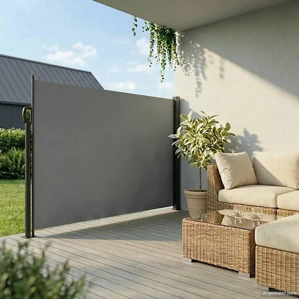 Seitenmarkise Ausziehbar Anthrazit 200x500 cm Garten Balkon Terrasse Sichtschutz, UV-beständig, wasserabweisend, mit Stahl-Aluminium Rahmen, knickbar und neigbar für Outdoor Nutzung