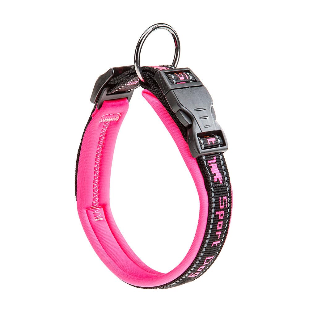 Ferplast Dog Collar SPORT DOG, Dog Collar Large Dogs, Soft Padding, Reflective Nylon Dog Collar, Pet Name Tag, Size: 2,5 cm (35-45 cm), Pink
