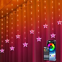 Vista 1 de Star Curtain Lights, 10ft x 3.3ft RGB LED Color Changing String Fairy Lights Stars Curtain, Smart APP & IR Remote, 200+ Scene Modes for Bedroom