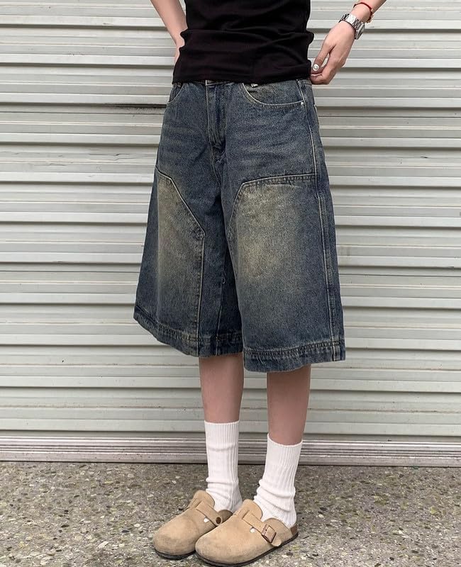Baggy Jean Shorts for Women Jorts Y2k Low Rise Wide Leg Denim Shorts Goth Summer Jeans Loose Streetwear Retro Blue - Image 3