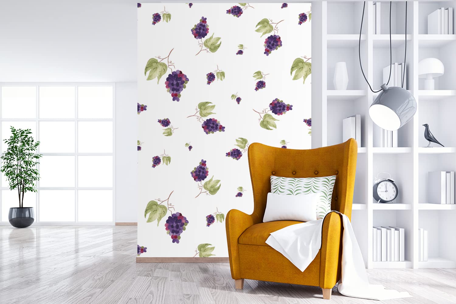 Selbstklebend Tapete Wandpapier Wandaufkleber Fototapete Tapeten Wanddeko 170x260 cm Weintrauben - Blätter - Schablonen