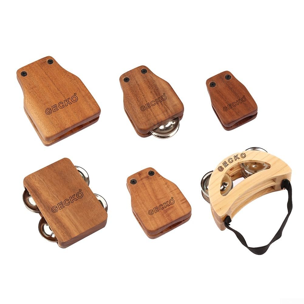Tambor de cajón para accesorios de acompañante con pandereta de pie, castañuelas y cascabeles para manos para jugar de percusión libre con correa elástica de nailon (juego)