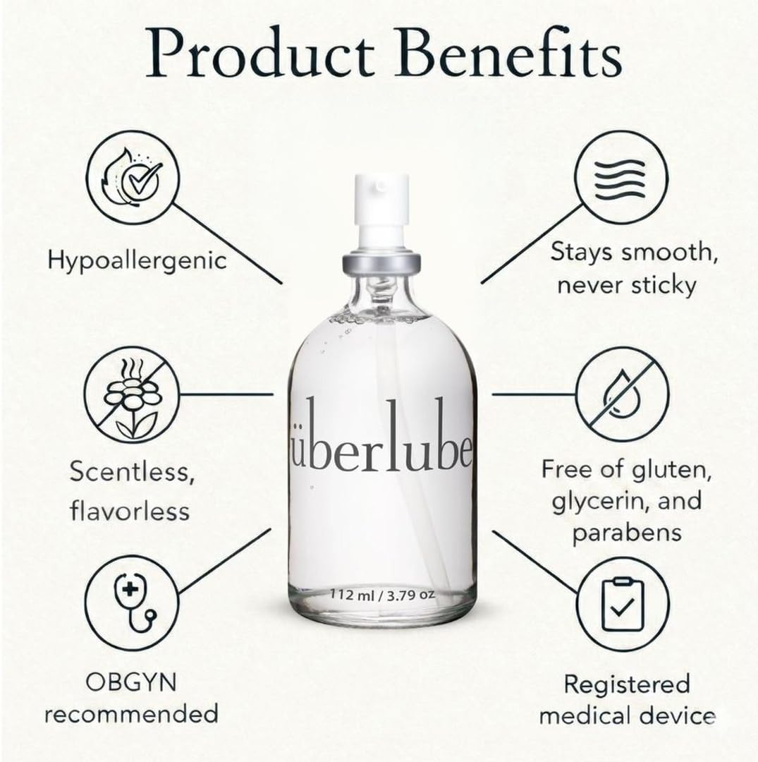 Uberlube Premium Silicone Lube (1.86 Fl Oz.) Unscented, Long Lasting Sex Lube, Waterproof, Ultra Smooth Performance, Personal Lubricant for Privacy & Toys, Vaginal & Anal Use, OBGYN Recommended: 3.8 Fl Oz (Pack of 1)