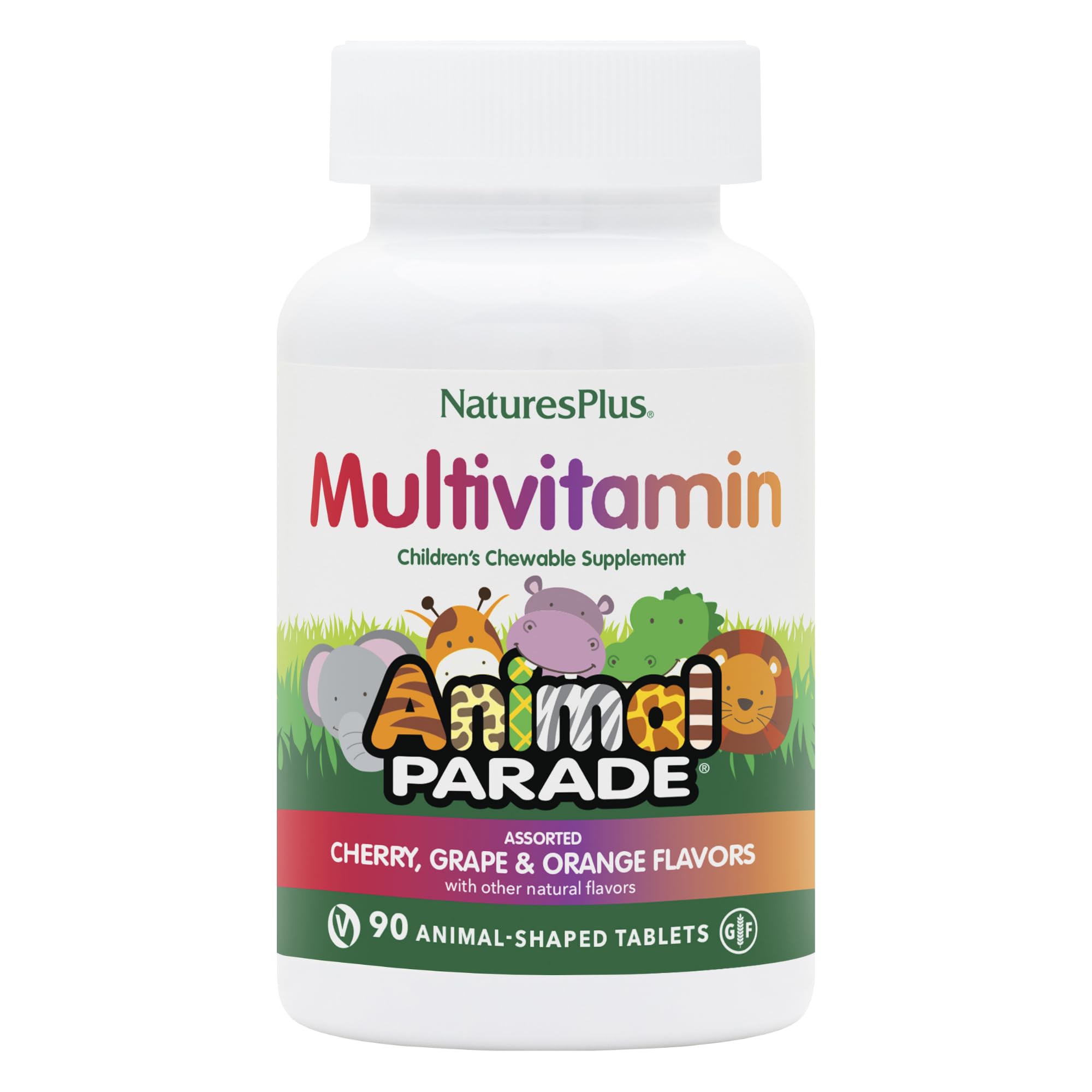 Natures Plus Animal Parade Children's Chewable Multivitamin - 90 Animal-Shaped Tablets, Pack of 2 - Natural Assorted Flavors - Vegan, Gluten Free - 90 Total Servings