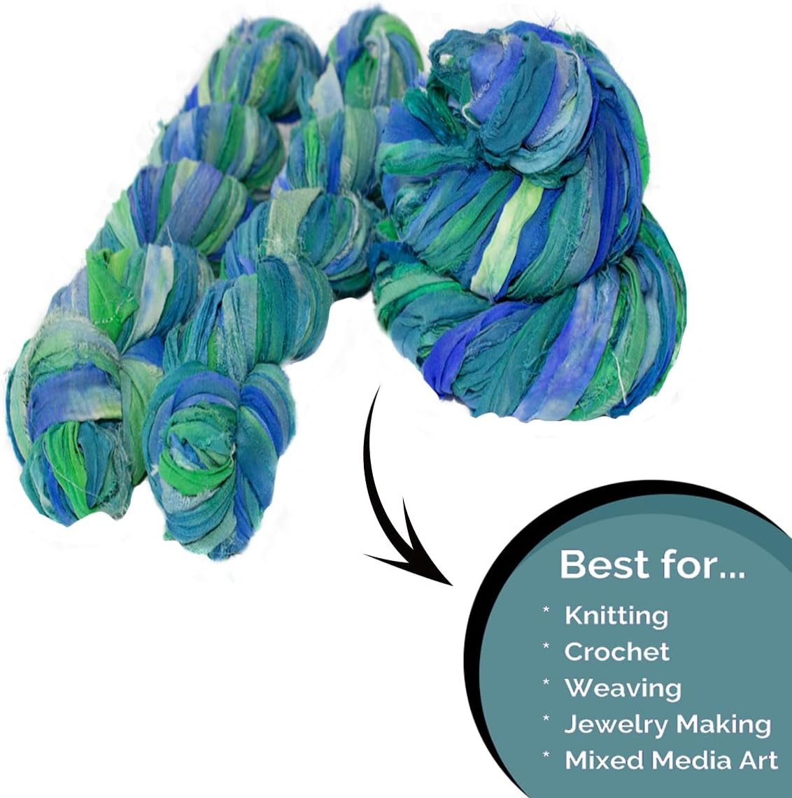 KnitSilk Super Bulky Recycled Sari Silk Ribbon Yarn in Blue Galaxy | 50 GMS - 30 Yards | Duppioni Silk Ribbon | Taffeta Silk Ribbon (Pack of 1) image 3
