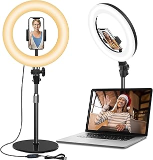 Selfie Ring Light with Stand for Laptop, 10.5'' Desk Ringlight Video Conference Lighting with Phone Holder, Webcam Ring Light for Makeup/Video Recording/Zoom Meeting/Live Streaming/YouTube/Tiktok