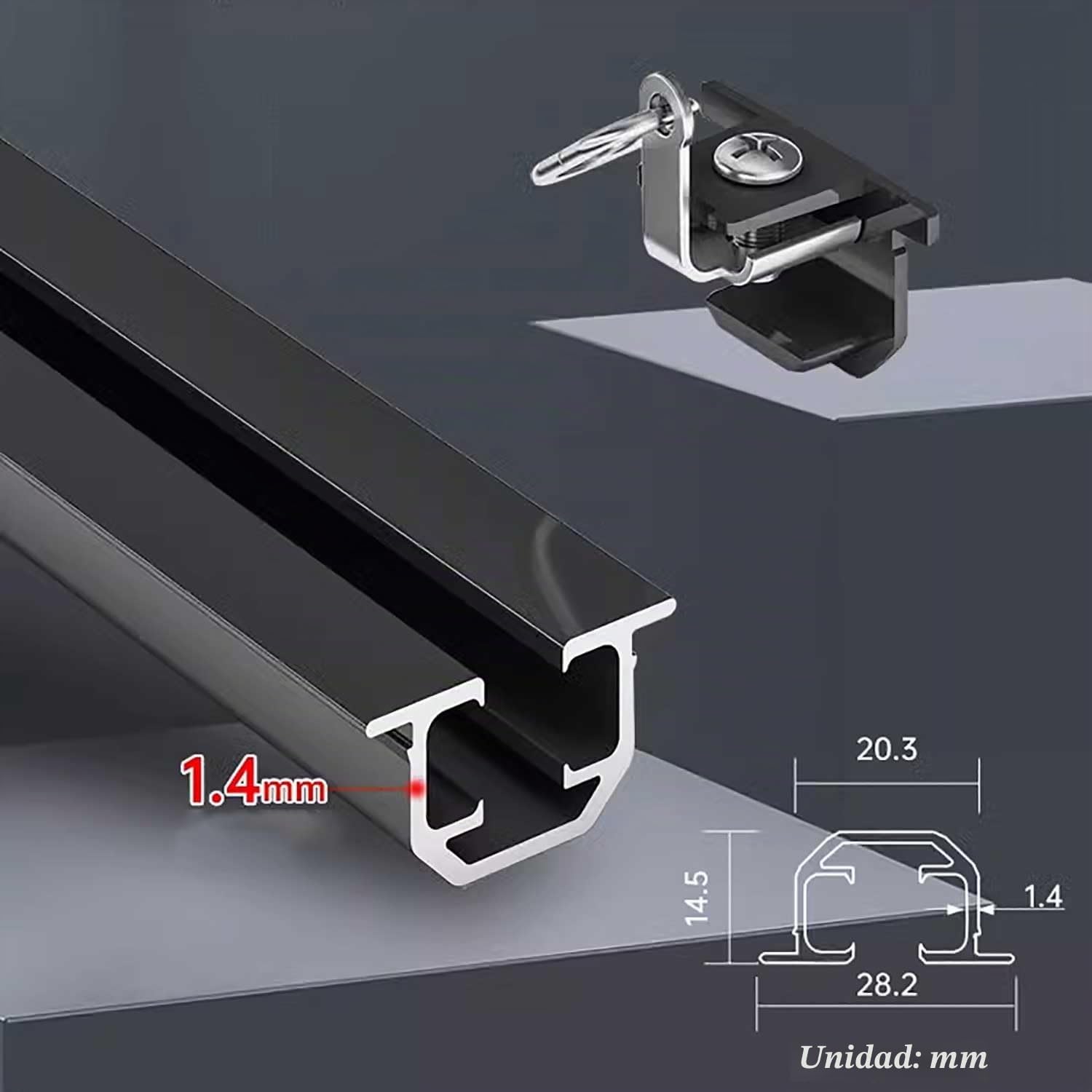 Barra de cortina empotrada invisible Riel de cortina oculto blanco/negro Rieles techo Separadores ambientes para miradores Oficina Apartamento(Black,1.1m(3.6ft))