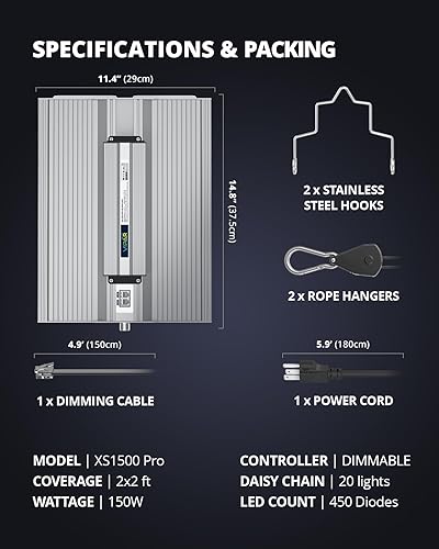 Miniatura 7 de VIPARSPECTRA XS1500 Pro - Luces LED de cultivo para semillas, vegetales, floración, lente de nueva generación, cadena de margaritas, espectro